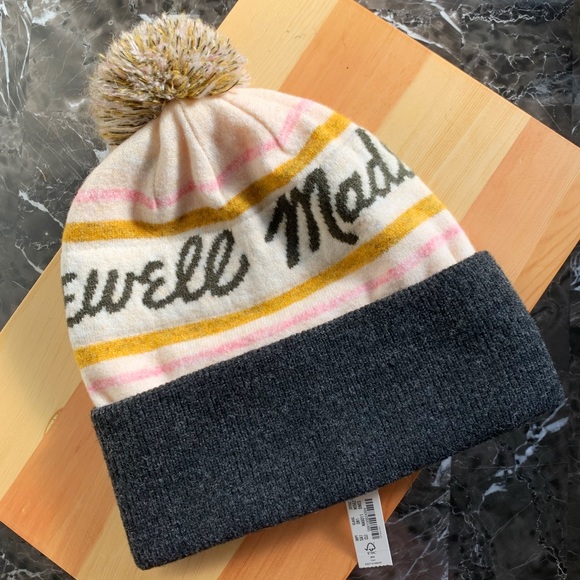 New Madewell Beanie Pom Pom Spellout Gray - Picture 5 of 7